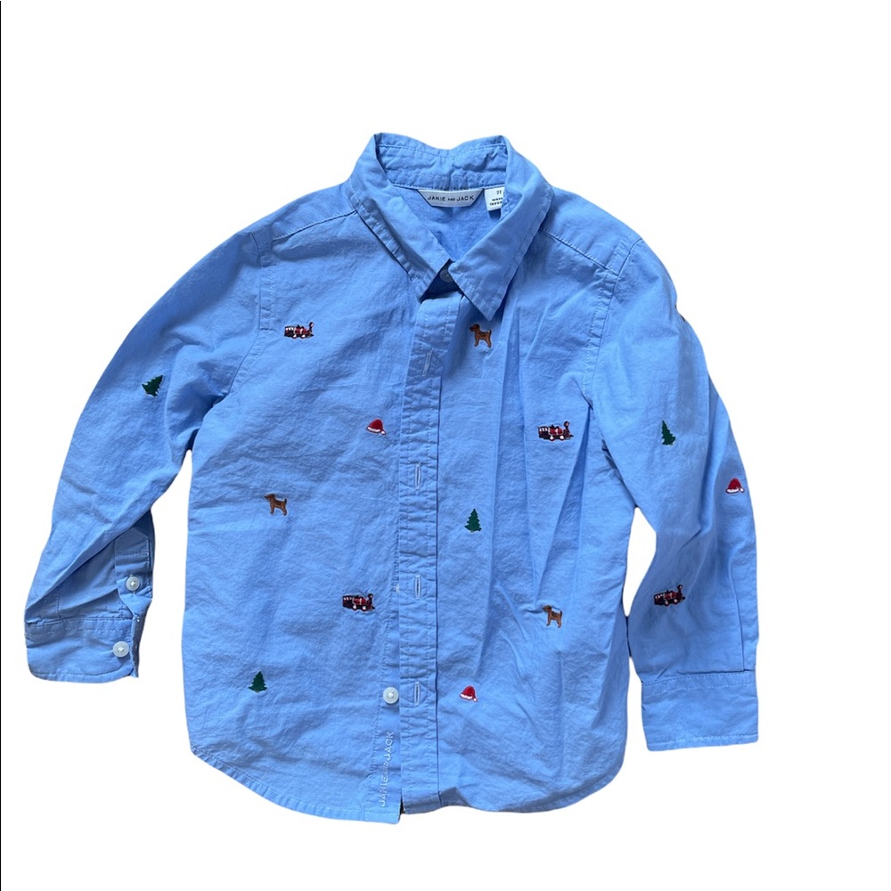 Janie and Jack holiday embroidered button up shirt